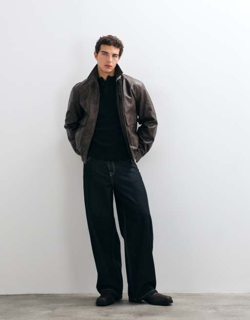 ASOS DESIGN oversized double pocket leather look harrington, 2 of 5