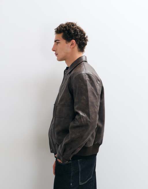 ASOS DESIGN oversized double pocket leather look harrington, 5 of 5
