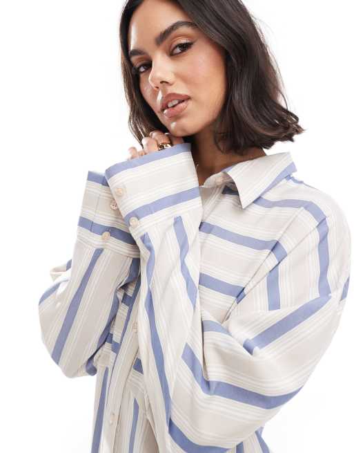 ASOS DESIGN oversized double point waist seam maxi shirt dress in 