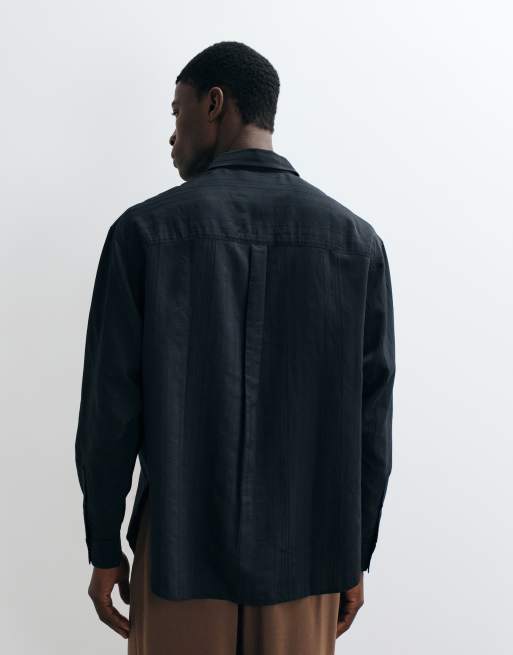 ASOS DESIGN oversized drapey shirt in black, 5 of 5