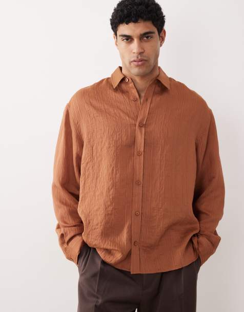 ASOS DESIGN oversized drapey shirt in rust - view 1
