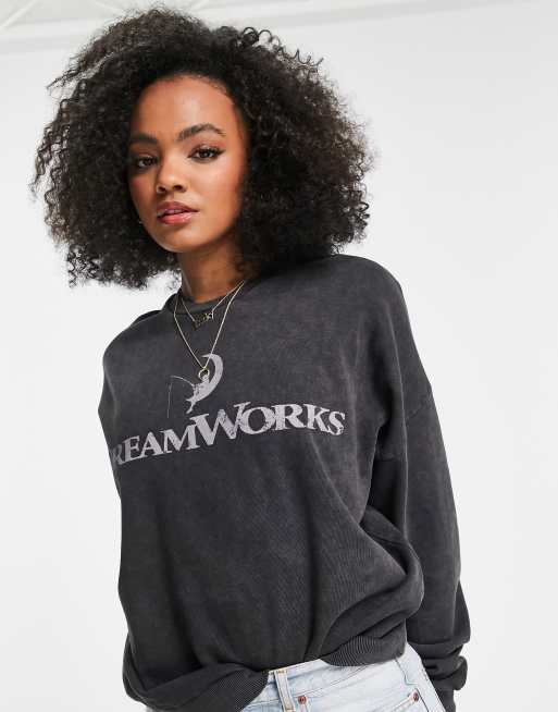 ASOS DESIGN oversized Dreamworks graphic sweatshirt in washed charcoal