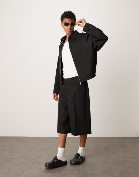 ASOS DESIGN oversized dressy bermuda shorts in black with elastic waist - part of a set - view 1