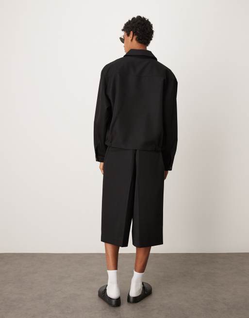 ASOS DESIGN oversized dressy bermuda shorts in black with elastic waist - part of a set