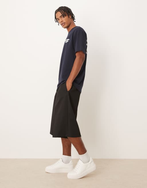 ASOS DESIGN oversized dressy bermuda shorts with front pleats in black