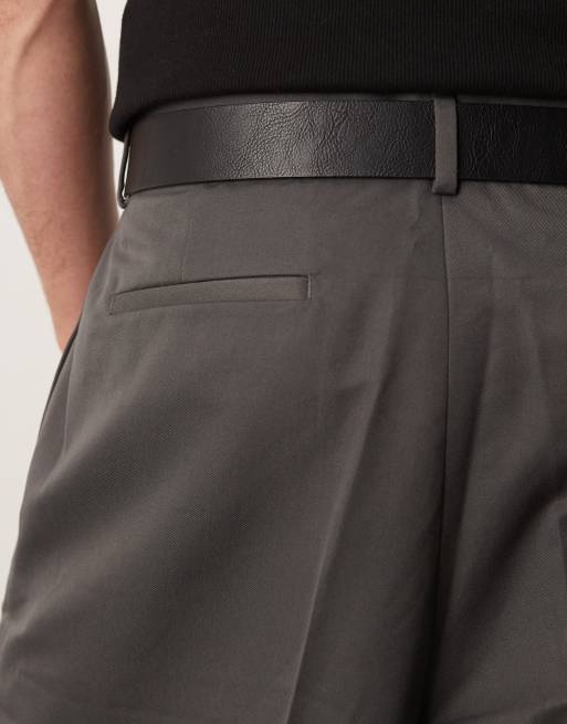 ASOS DESIGN smart oversized bermuda shorts with front pleat in dark grey