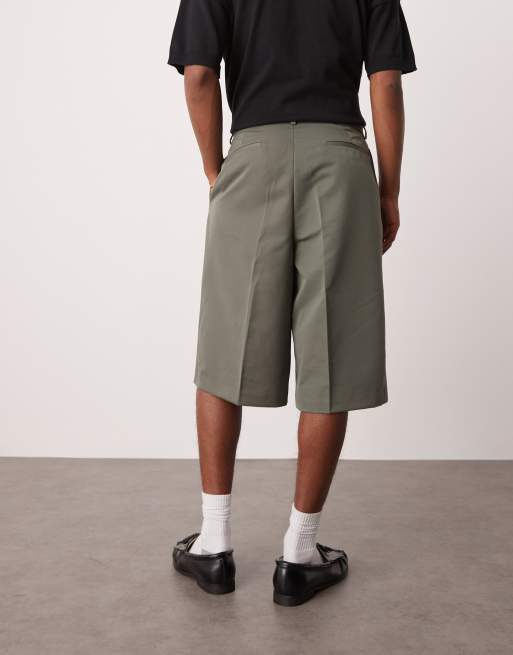 ASOS DESIGN smart oversized bermuda shorts with front pleat in muted green
