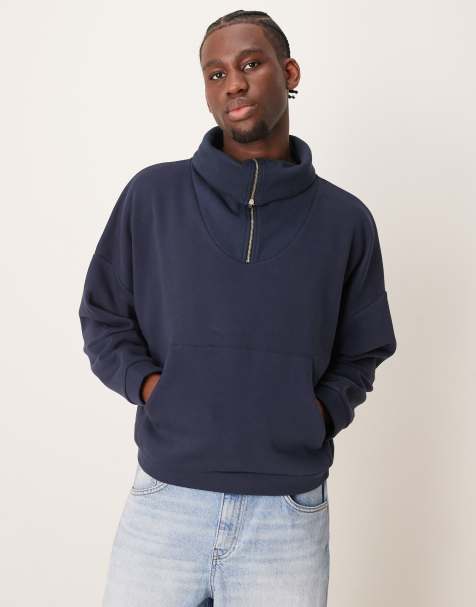 ASOS DESIGN oversized drop shoulder boxy jumper with oversized funnel neck in navy - GREY - view 1