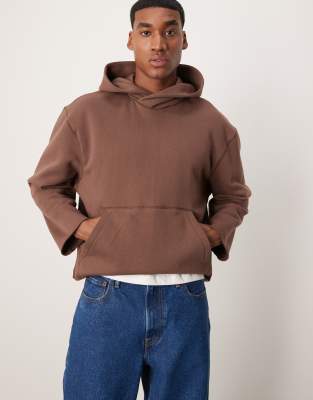 ASOS DESIGN oversized drop shoulder hoodie with raw edge and underarm panels in brown
