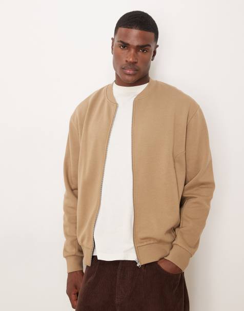 ASOS DESIGN oversized drop shoulder jersey bomber jacket in beige - view 1