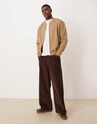 Asos Design Oversized Drop Shoulder Jersey Bomber Jacket In Neutral