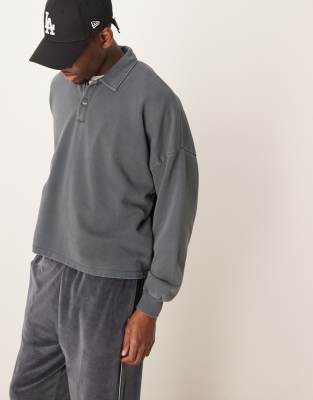 Asos Design Oversized Drop Shoulder Polo Sweater In Gray