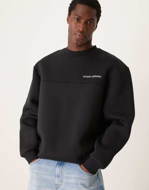 ASOS DESIGN oversized drop shoulder scuba sweatshirt with studio verano print in black - view 1