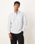 [ASOS DESIGN] ASOS DESIGN oversized drop shoulder shirt with embroidery in blue and white stripe M Light Blue Stripe