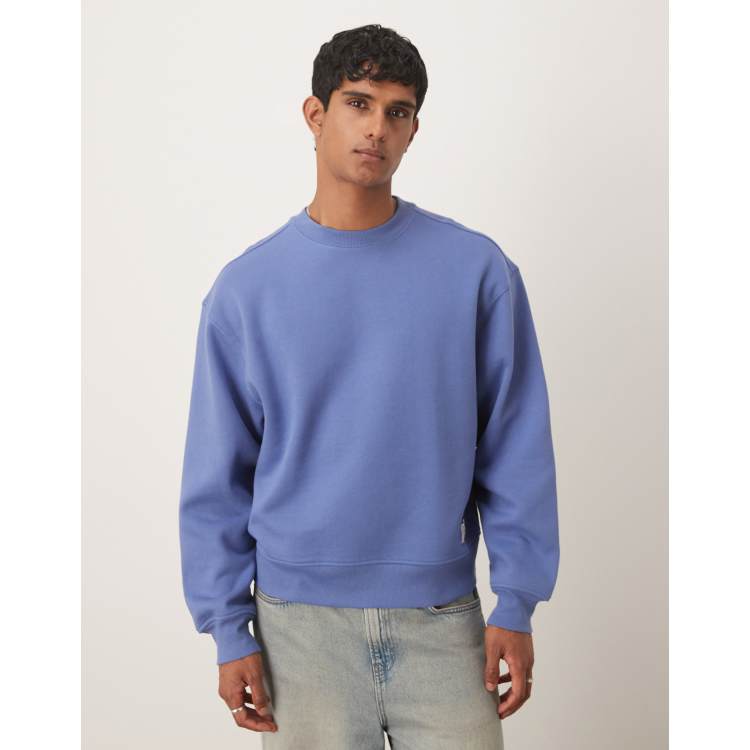 スウェット・トレーナー WOOALONG Brushed Signature basic sweatshirt MID BLUE 韓国ファッション L WOOALONG(ウアロン) スウェット・トレーナー