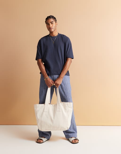 ASOS DESIGN oversized drop shoulder t-shirt in navy linen mix  , 2 of 4