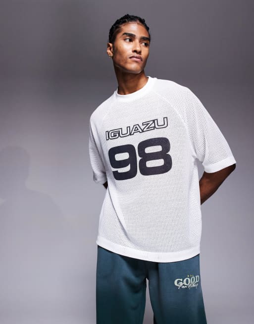 ASOS DESIGN oversized drop shoulder t-shirt with sport graphic in neutral cotton mesh , 2 of 4