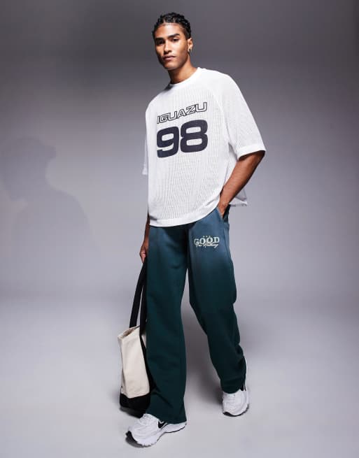 ASOS DESIGN oversized drop shoulder t-shirt with sport graphic in neutral cotton mesh , 3 of 4