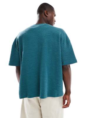 Asos Design Oversized Drop Shoulder Textured Boxy T-shirt In Blue