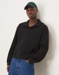 [ASOS DESIGN] ASOS DESIGN oversized dropped shoulder boxy brushed waffle funnel neck sweatshirt in black L BLACK