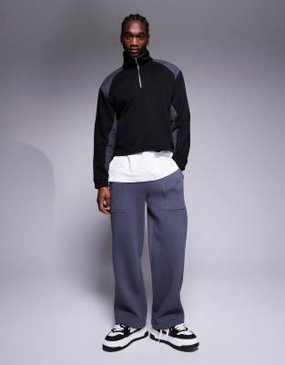 Asos Design Oversized Dropped Shoulder Boxy Funnel Neck Sweatshirt In With Nylon Panels In Black