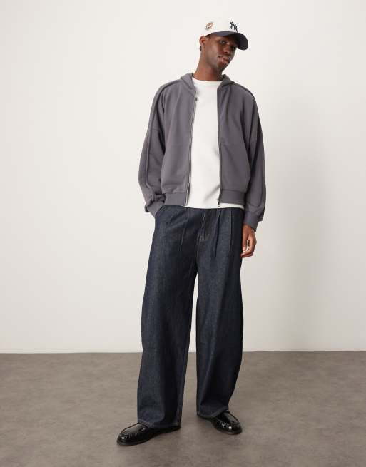 ASOS DESIGN oversized dropped shoulder boxy hoodie with seam details in charcoal , 2 of 4