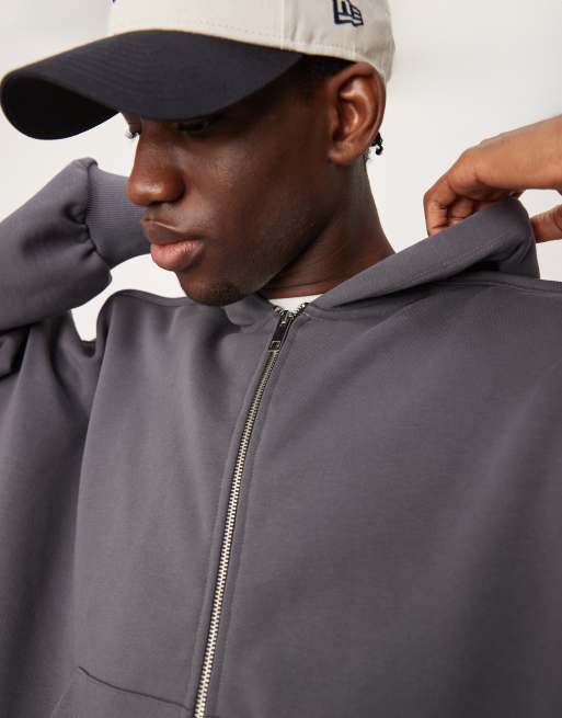 ASOS DESIGN oversized dropped shoulder boxy hoodie with seam details in charcoal , 3 of 4