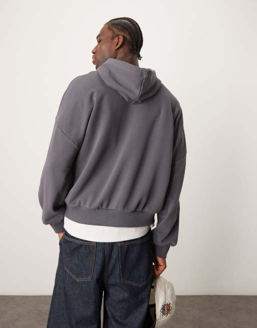 ASOS DESIGN oversized dropped shoulder boxy hoodie with seam details in charcoal , 4 of 4