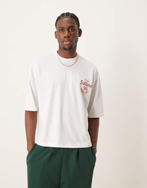ASOS DESIGN oversized dropped shoulder boxy t-shirt with back print in white , 3 of 4