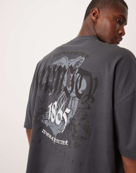 ASOS DESIGN oversized dropped shoulder boxy t-shirt with grunge print in washed black - view 1