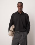 [ASOS DESIGN] ASOS DESIGN oversized dropped shoulder cropped polo in black in scuba-style fabric L BLACK