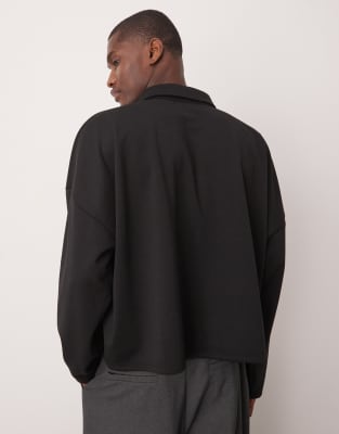 Asos Design Oversized Dropped Shoulder Cropped Polo In Black