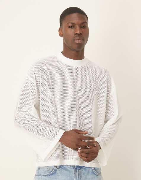 ASOS DESIGN oversized dropped shoulder long sleeve t-shirt in white mesh - view 1