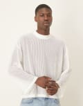 [ASOS DESIGN] ASOS DESIGN oversized dropped shoulder long sleeve t-shirt in white mesh M Off white