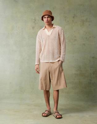 Asos Design Oversized Dropped Shoulder Polo In Neutral