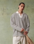 [ASOS DESIGN] ASOS DESIGN oversized dropped shoulder polo in black and white textured stripe-Multi M MULTI