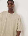 [ASOS DESIGN] ASOS DESIGN oversized dropped shoulder short sleeve henley t-shirt in ivy green S GREEN
