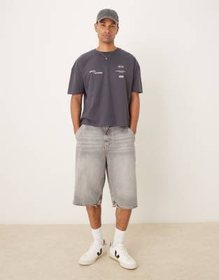 Asos Design Oversized Dropped Shoulder T-shirt With Back Print In Gray