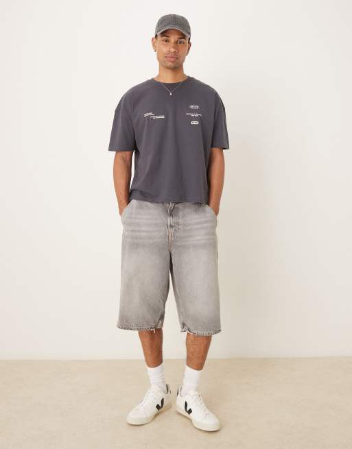 ASOS DESIGN oversized dropped shoulder T-shirt with back print in charcoal