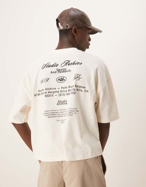 ASOS DESIGN oversized dropped shoulder t-shirt with back print in white - view 1