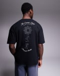 [ASOS DESIGN] ASOS DESIGN oversized dropped shoulder t-shirt with celestial graphic in black XS BLACK
