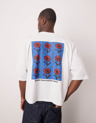 Asos Design Oversized Dropped Shoulder T-shirt With Floral Back Print In White