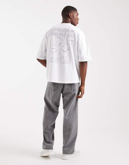 ASOS DESIGN oversized dropped shoulder T-shirt with print in white