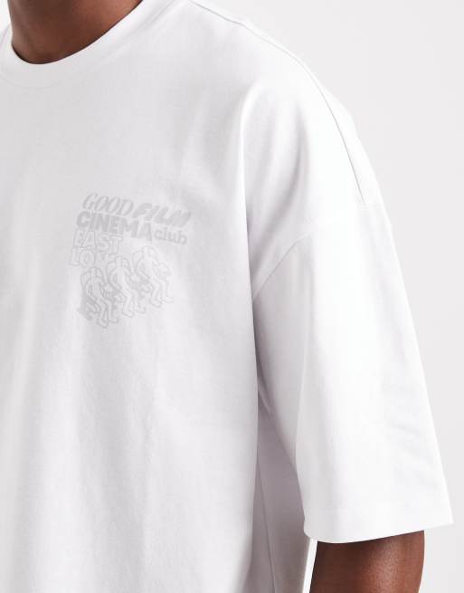 ASOS DESIGN oversized dropped shoulder T-shirt with print in white