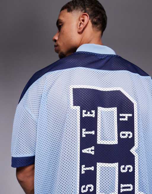 ASOS DESIGN oversized dropped shoulder t-shirt with sports graphic in blue, 4 of 4
