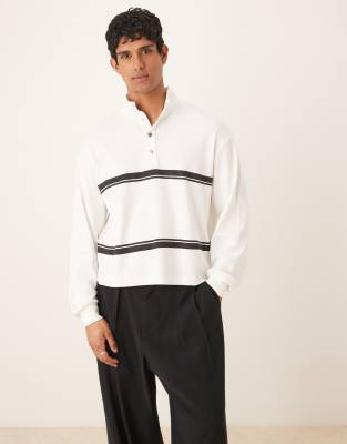 Asos Design Oversized Dropped Shoulders Boxy Funnel Neck Lightweight Rib Knit Sweatshirt With Stripes