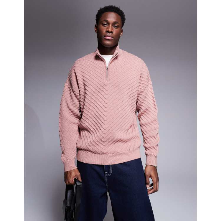 ASOS DESIGN oversized dropped shoulders rib knit half zip
