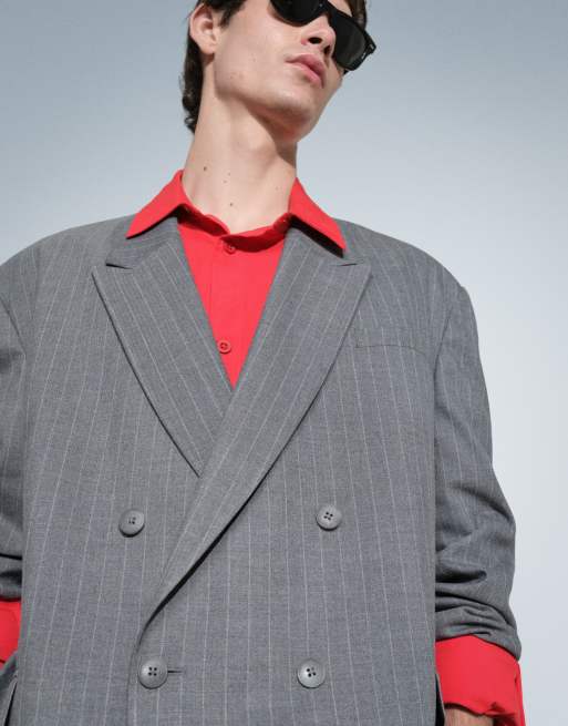 ASOS DESIGN oversized dubbelknäppt kostymkavaj i fiskbensmönstrad kolrand, 5 av 10