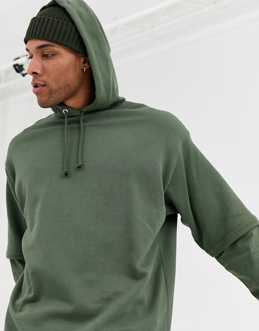 ASOS DESIGN - Oversized dubbellaags hoodie met muscle fit onderlaag-Groen