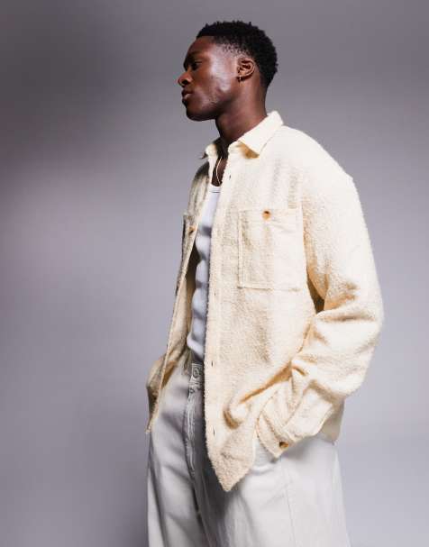 ASOS DESIGN - Oversized ecrufarvet skjorte i 90'er-stil med firkantet hals og tekstur - view 1